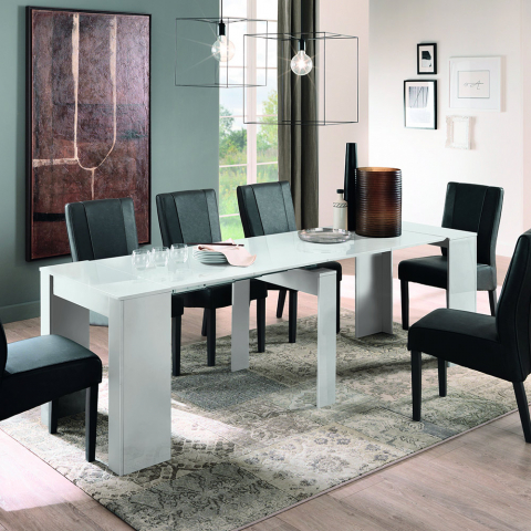 Table console extensible moderne pour salon et salle à manger blanc Nancy Promotion