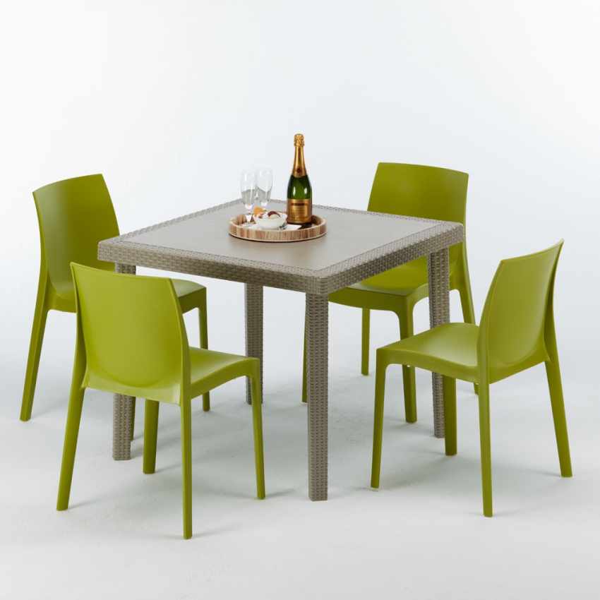 Tavolo Quadrato Beige 90x90 cm con 4 Sedie Colorate Elegance 