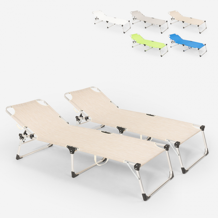 2 bains de soleil de plage transats pliants en aluminium Seychelles Dimensions 2 bains de soleil de plage transats pliants en aluminium Seychelles Dimensions