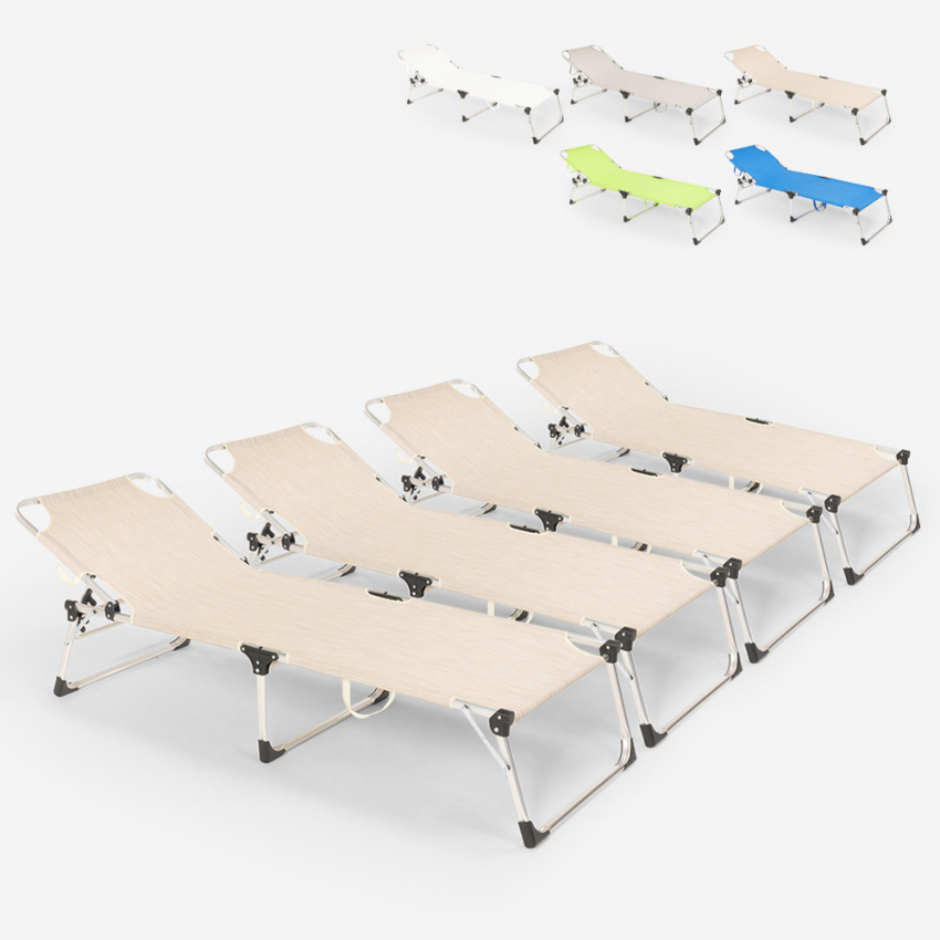 4 bains de soleil de plage et jardin pliants en aluminium Seychelles Dimensions