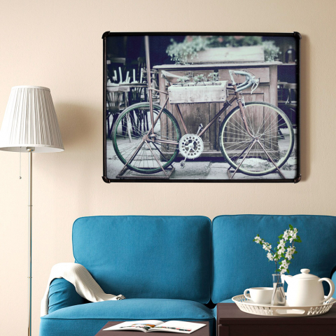 Quadro bicicletta canvas su tela con cornice tubolare in metallo 80x60cm Bike Promozione