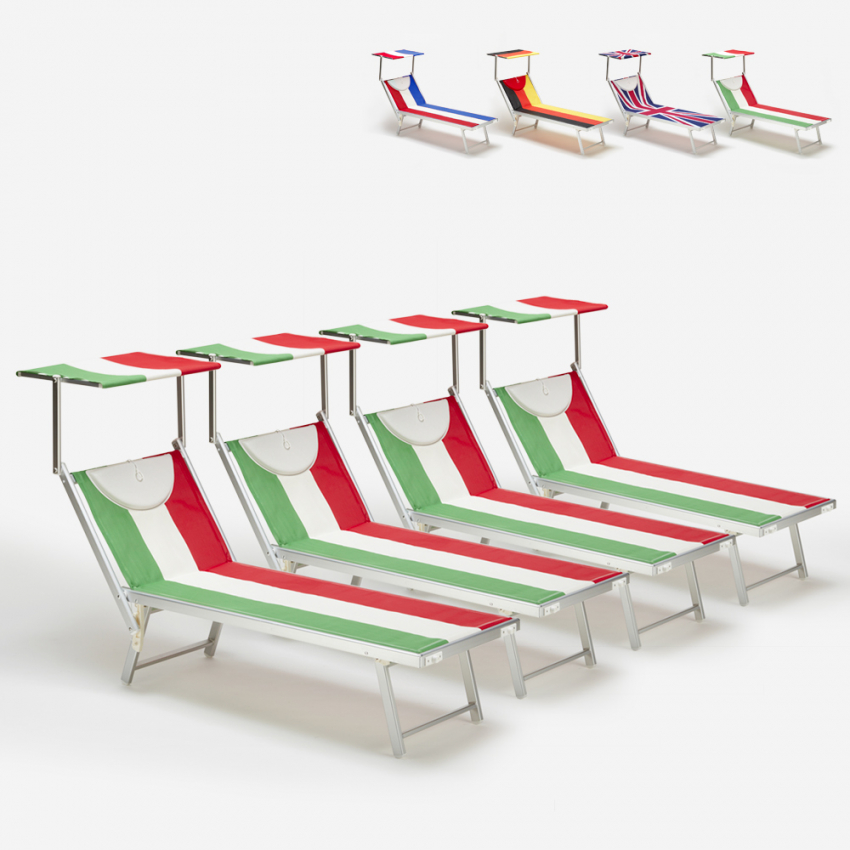 4er Set professionelle Liegestühle Strandliegen Sonnenliegen aus Aluminium für den Strand Santorini Europe 