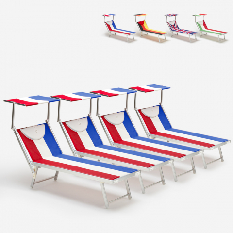 4er Set professionelle Liegestühle Strandliegen Sonnenliegen aus Aluminium für den Strand Santorini Europe Aktion