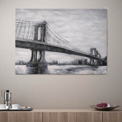 Quadro paesaggio urbano dipinto a mano su tela 120x90cm Bridge Promozione
