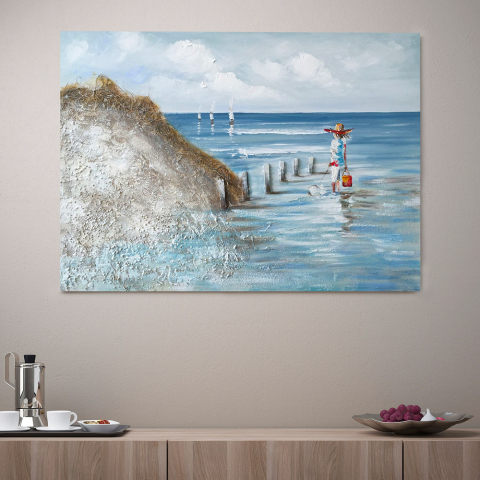 Quadro paesaggio natura dipinto a mano su tela 120x90cm By The Seashore Promozione