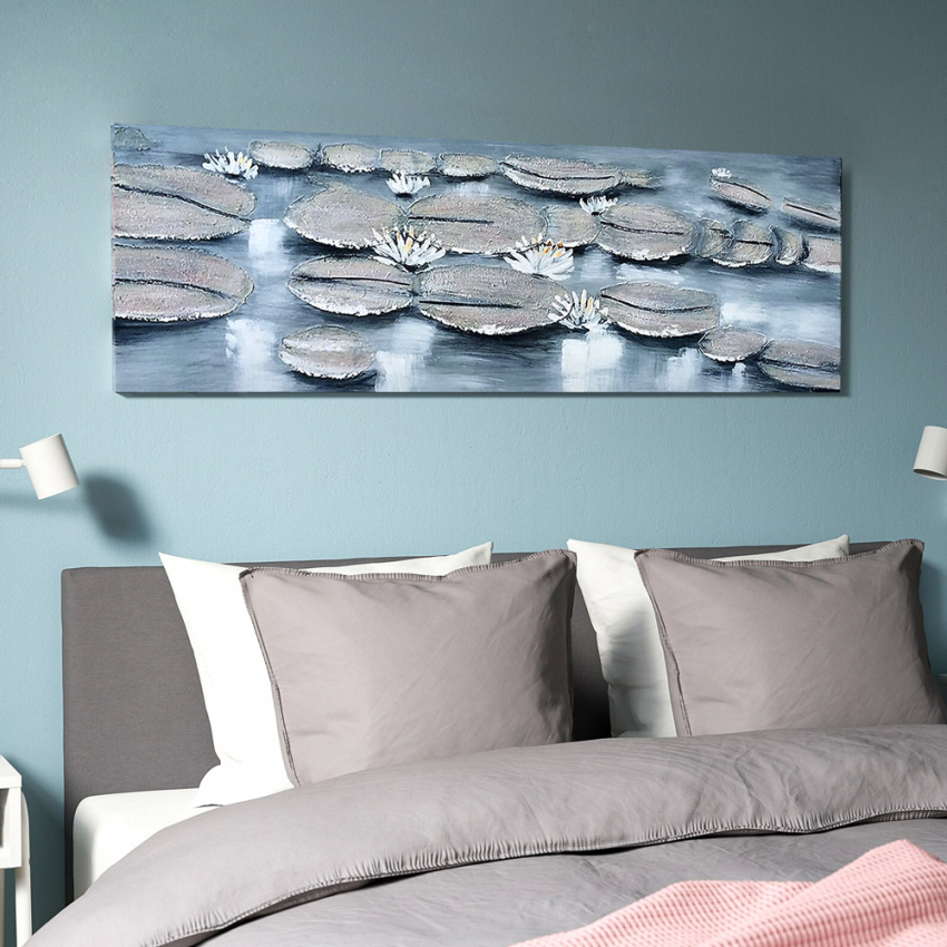 Handgemaltes Blumenbild auf Leinwand Natur 140x45 cm Ninfee Aktion Handgemaltes Blumenbild auf Leinwand Natur 140x45 cm Ninfee Aktion