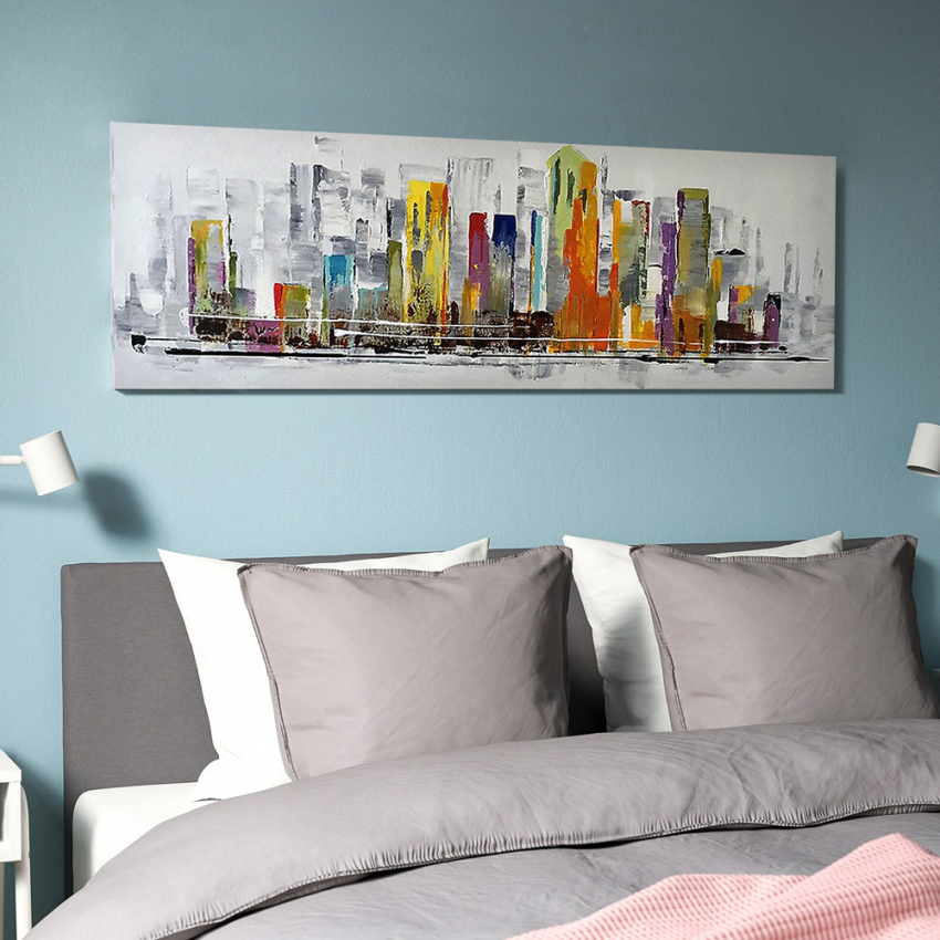 Peinture de paysage urbain Tableau peint à la main toile 140x45cm Skyline Promotion Peinture de paysage urbain Tableau peint à la main toile 140x45cm Skyline Promotion
