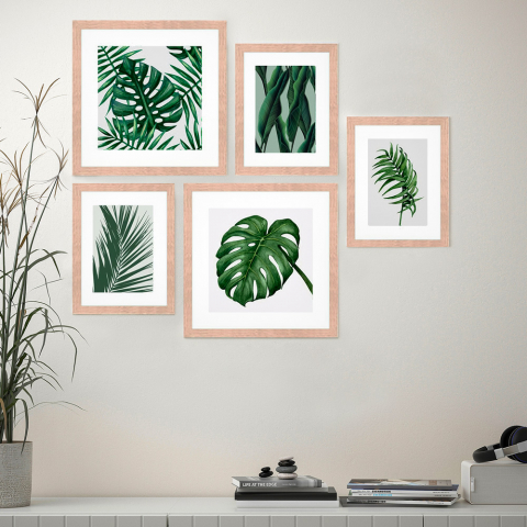 Set 5 quadri foglie stampe collage incorniciate Frame Jungle Promozione