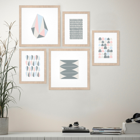Set 5 quadri stile orientale stampe collage incorniciate Frame Origami Promozione