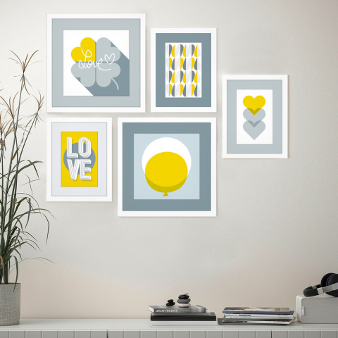 Set 5 quadri stile moderno stampe collage incorniciate Frame Leaf Shapes Promozione