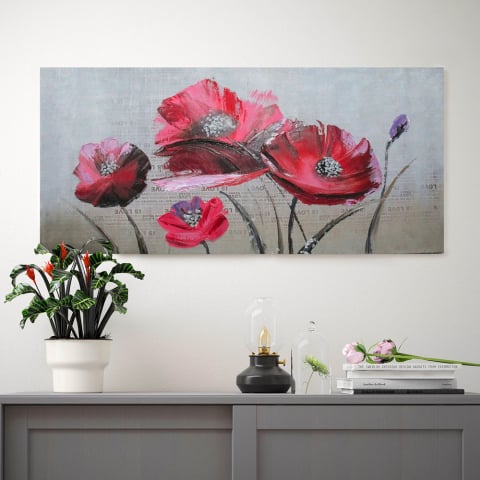 Handgemalte florale Malerei auf Leinwand 110x50cm Mohnblumen Aktion