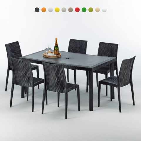 Tavolo Rettangolare Nero 150x90 cm con 6 Sedie Colorate Enjoy Promozione