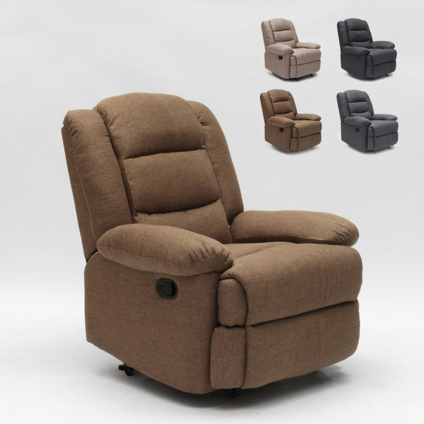 Fauteuil relax inclinable à roulette avec repose-pieds design tissu Maura Fauteuil relax inclinable à roulette avec repose-pieds design tissu Maura