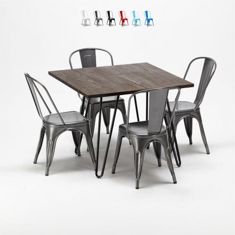 set tavolo quadrato con 4 sedie in metallo e legno stile Lix industriale pigalle Promozione