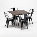 set tavolo quadrato con 4 sedie in metallo e legno stile industriale pigalle 