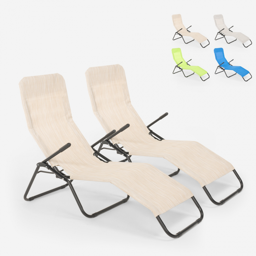 2 lettini sdraio pieghevole basculante zero gravity spiaggia giardino Pasha Stock