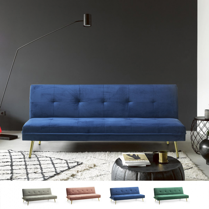 Canapé convertible 2 places design velours moderne clic clac avec pieds dorés Padded Remises Canapé convertible 2 places design velours moderne clic clac avec pieds dorés Padded Remises
