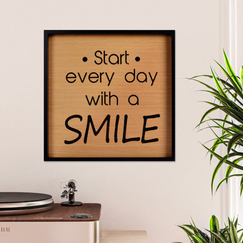 Quadro frasi aforismi pannello stampato cornice soggiorno 40x40cm Smile Promozione
