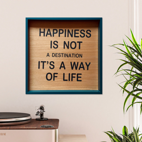 Bild bedruckte Tafel Wohnzimmer Sätze Aphorismen Rahmen 40x40cm Happiness
