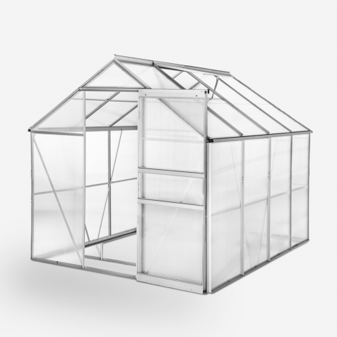 Gartengewächshaus aus Aluminium und Polycarbonat mit Tür und Fenster 183x245x205cm Laelia