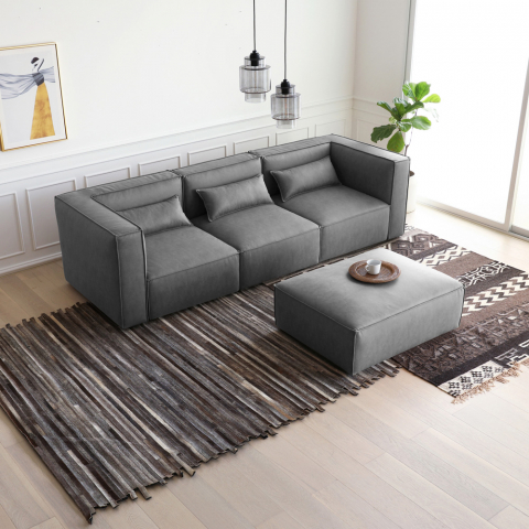 Modernes modulares 3-Sitzer-Sofa aus Stoff mit Sitzpouf Solv