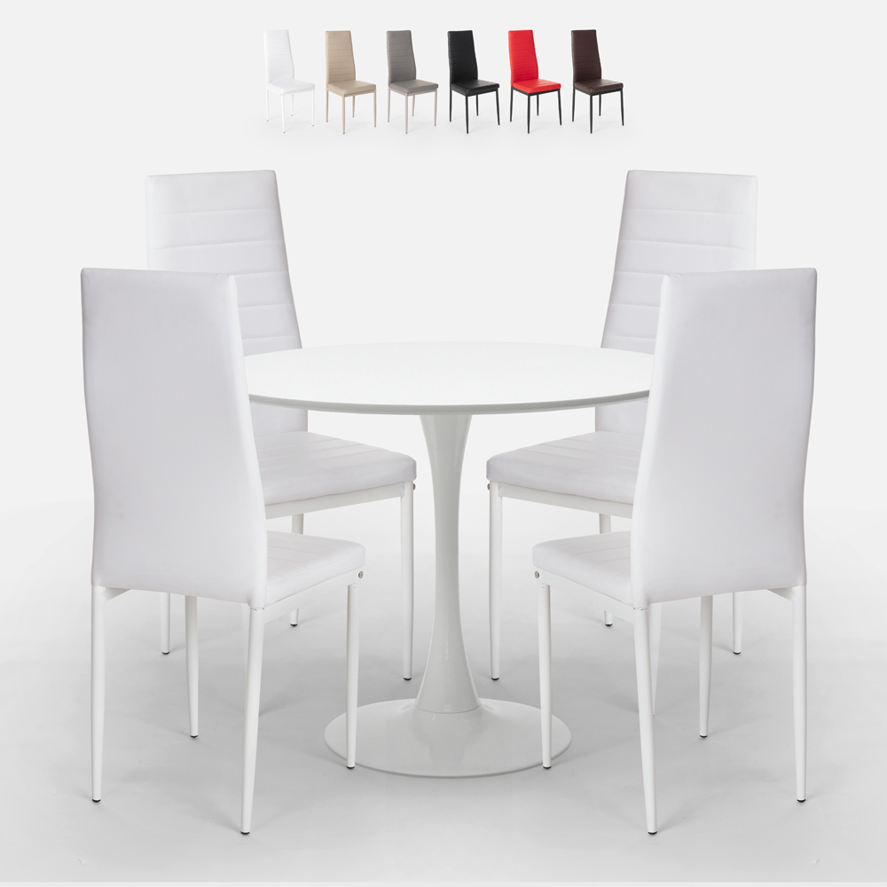 80 cm table de salle à manger ronde Blanche et 4 Rembourré Tulip chaises gris set cuisine Cafe UK