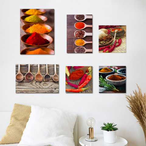 Set von 6 Leinwanddrucken Leinwand Küche Holzrahmen Flavours Aktion