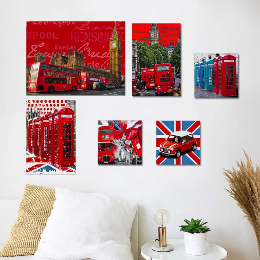 Set aus 6 Leinwanddrucken Gemälde England London Holzrahmen Queen Aktion Set aus 6 Leinwanddrucken Gemälde England London Holzrahmen Queen Aktion