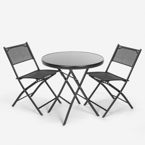 Table ronde + 2 chaises pliantes pour jardin extérieur design moderne Bitter Promotion