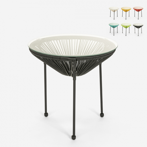 Tavolino rotondo vetro 50cm esterno giardino design stile spaghetti Rose Promozione
