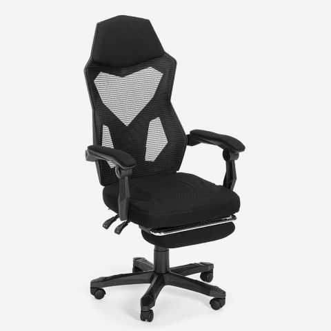 Gaming Stuhl Sessel futuristisches Design ergonomisch atmungsaktiv mit Fußstütze Gordian Plus Dark