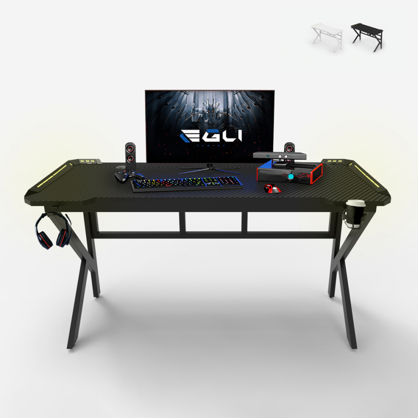 Scrivania gaming LED ergonomica 160x60cm carbonio porta cuffie bibite Sportbot LED 160 Modello Scrivania gaming LED ergonomica 160x60cm carbonio porta cuffie bibite Sportbot LED 160 Modello