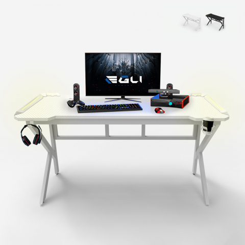 Ergonomischer LED-Gaming-Tisch 160x60cm Carbon-Kopfhörerhalter Sportbot LED 160 Aktion