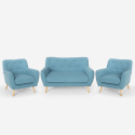 Set salotto 2 poltrone design scandinavo e divano 2 posti legno tessuto Cleis Modello