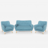 Set salotto 2 poltrone design scandinavo e divano 2 posti legno tessuto Cleis Modello