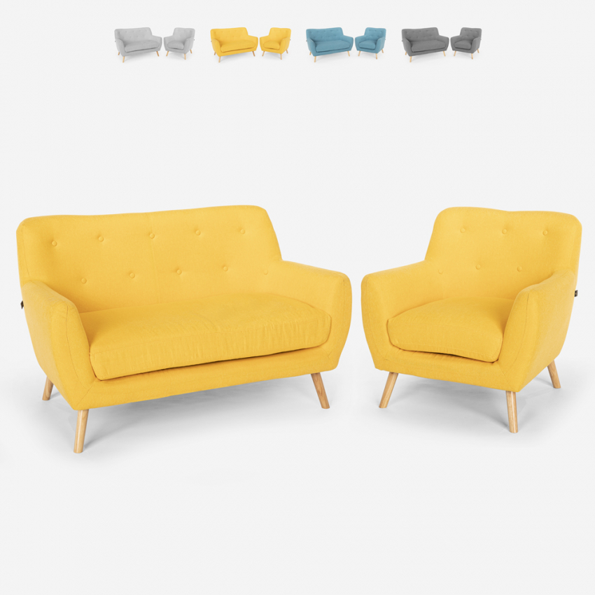 Lounge-Set Sessel und 2-Sitzer-Sofa skandinavisches Design Holz Stoff Algot Lagerbestand