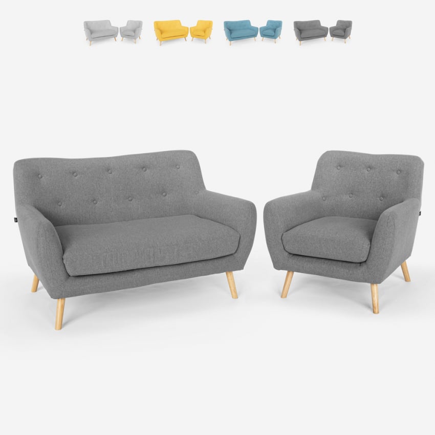 Fauteuil et canapé 2 places de salon design scandinave en bois et tissu Algot Offre Fauteuil et canapé 2 places de salon design scandinave en bois et tissu Algot Offre