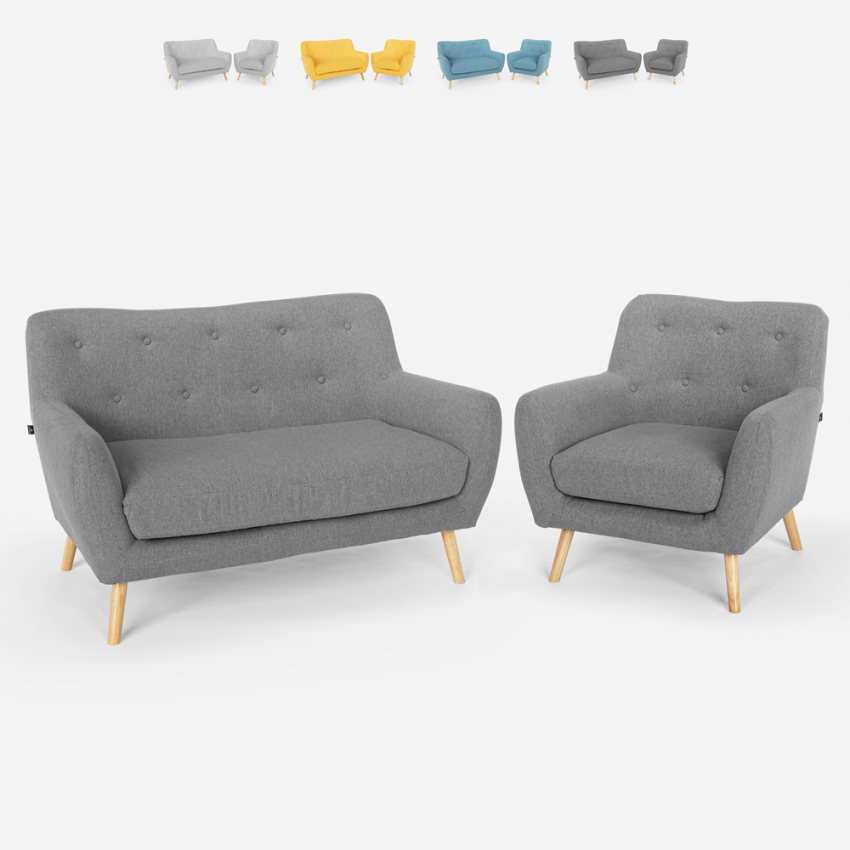 Lounge-Set Sessel und 2-Sitzer-Sofa skandinavisches Design Holz Stoff Algot Angebot Lounge-Set Sessel und 2-Sitzer-Sofa skandinavisches Design Holz Stoff Algot Angebot