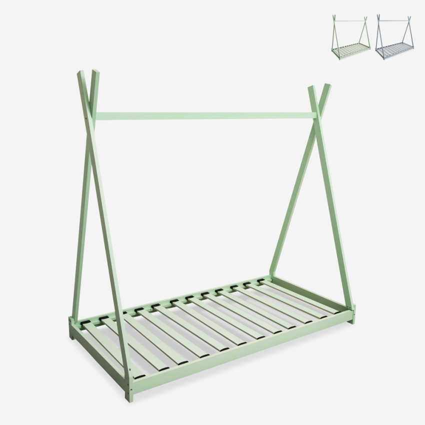 Lit enfant Montessori tente cabane en bois 80x160cm Tipee Réductions Lit enfant Montessori tente cabane en bois 80x160cm Tipee Réductions
