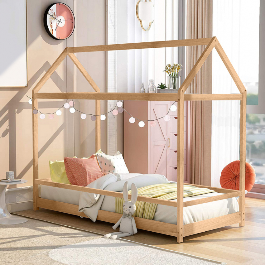 Lettino montessori letto per bambini casetta in legno 80x160cm Husty Sconti Lettino montessori letto per bambini casetta in legno 80x160cm Husty Sconti