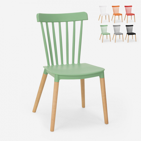 Moderner Design Stuhl aus Polypropylen und Holz für Küche Restaurant Außenbereich Lys Aktion