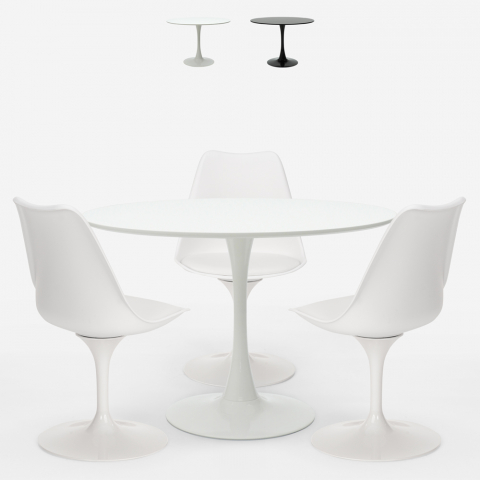 set tavolo rotondo 90cm 3 sedie stile Tulipan design moderno scandinavo ellis Promozione