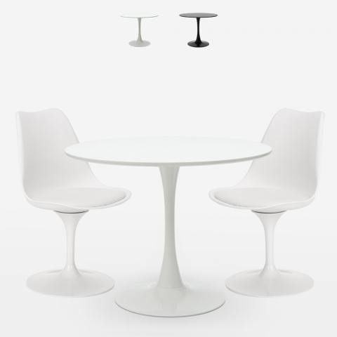 Set Runder Tisch 70cm Design Tulipan 2 Stühle modernen skandinavischen Stil Iris Aktion