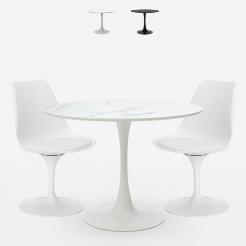 table ronde 80cm design Tulipane effet marbre + 2 chaises modernes rich Promotion
