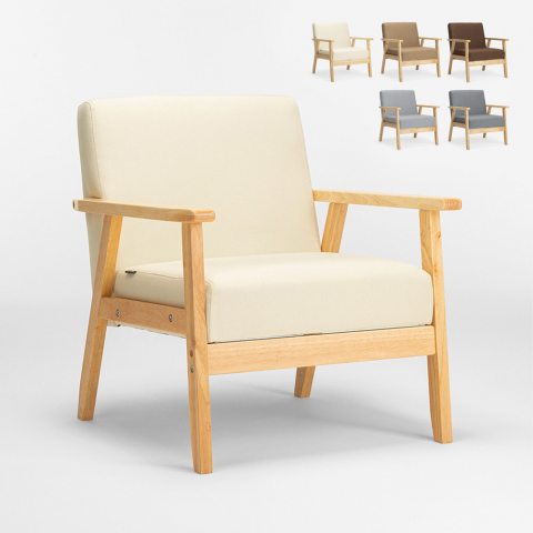 Poltrona sedia in legno design vintage scandinavo con braccioli Uteplass Promozione