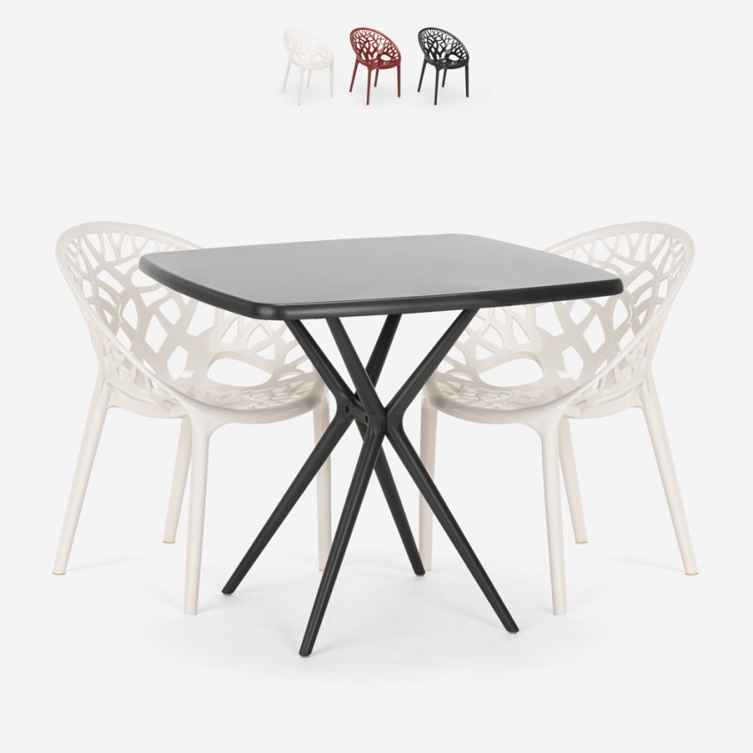 Set quadratischer Tisch schwarz 70x70cm 2 Designer Stühle Moai Black Angebot Set quadratischer Tisch schwarz 70x70cm 2 Designer Stühle Moai Black Angebot