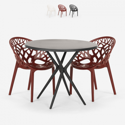 Set tavolo rotondo nero 80cm 2 sedie design Maze Black Promozione