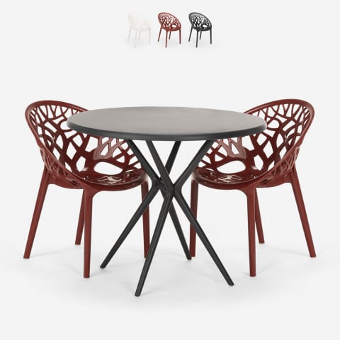 Table ronde noire 80 cm + 2 chaises design Maze Black Promotion
