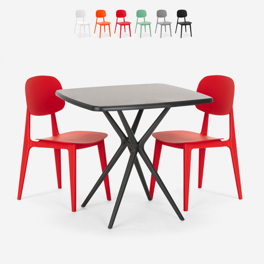 Table carré noir moderne 70x70cm + 2 chaises design Wade Black Réductions Table carré noir moderne 70x70cm + 2 chaises design Wade Black Réductions