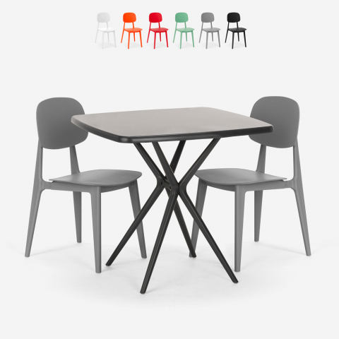 Modernes schwarzes quadratisches Tischset 70x70cm 2 Designstühle Wade Black